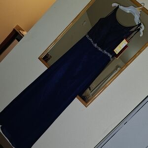 NWT May Queen Navy Blue Maxi Dress with Silver Beadwork Sz 8
